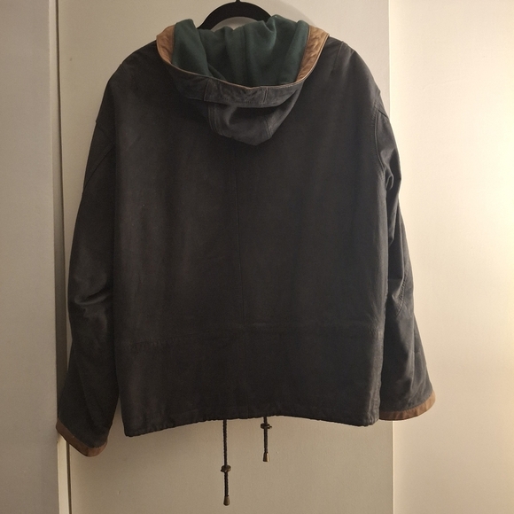 Vintage Winlit Navy and Brown Women's Suede And Leather Bomber Jacket - Picture 2 of 9